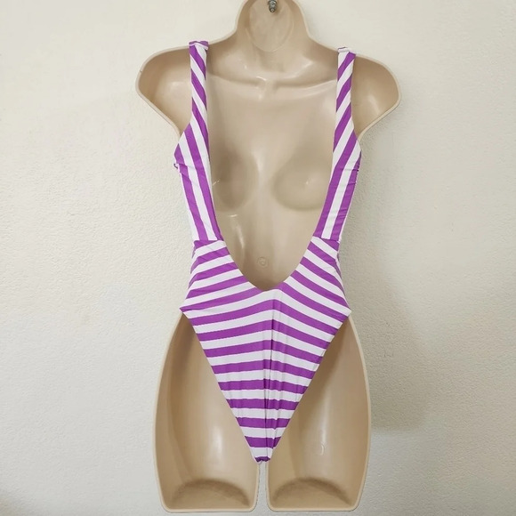 THE BIKINI LAB Purple Striped One Piece Swimsuit XS NWT - Picture 3 of 6